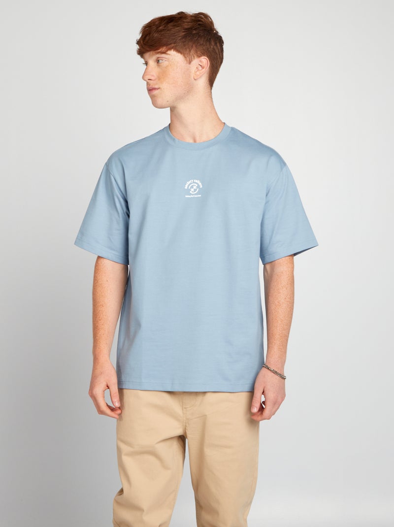 T-shirt direita de gola redonda e estampado AZUL - Kiabi