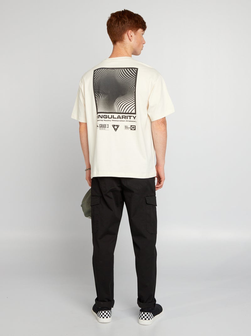 T-shirt direita de gola redonda e estampado BRANCO - Kiabi