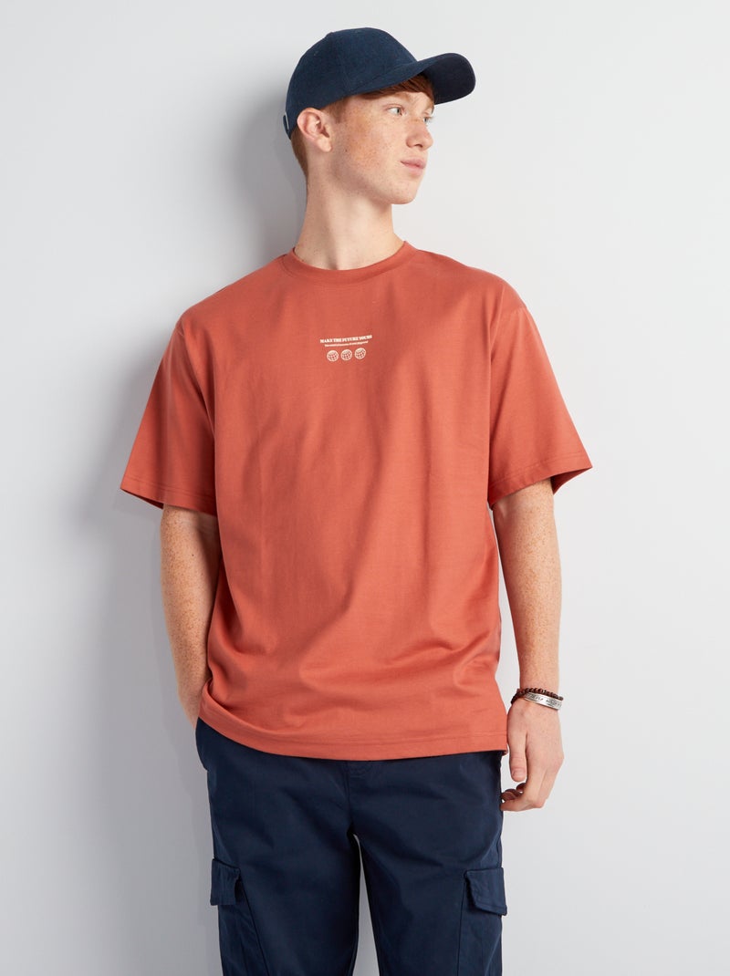 T-shirt direita de gola redonda e estampado VERMELHO - Kiabi