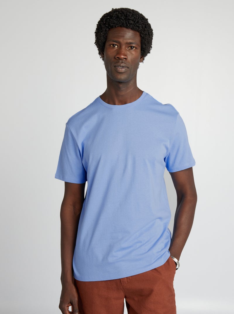 T-shirt direita em jersey lisa AZUL - Kiabi