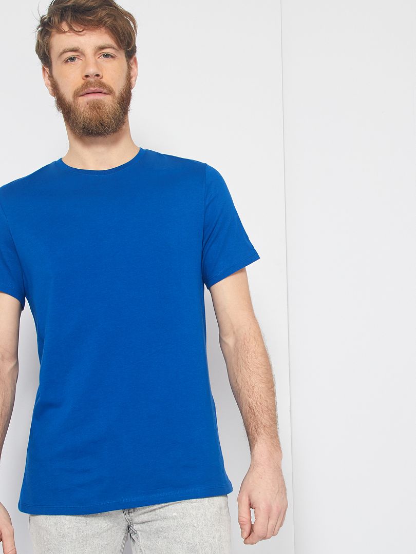 T-shirt direita em jersey lisa Azul - Kiabi
