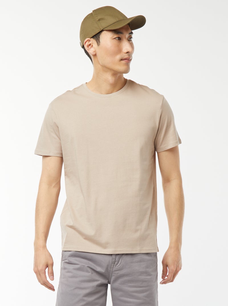 T-shirt direita em jersey lisa bege - Kiabi