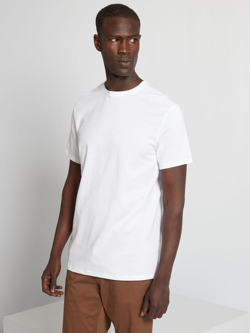 T-shirt direita em jersey lisa Branco - Kiabi