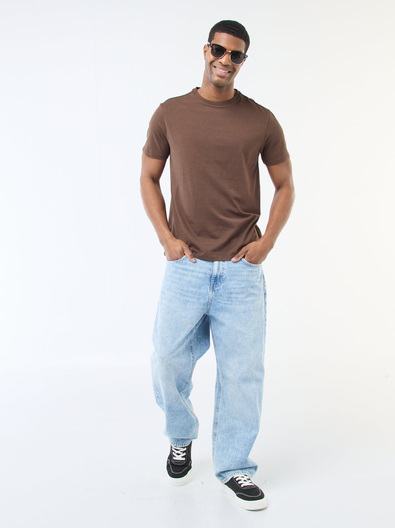 T-shirt direita em jersey lisa Castanho - Kiabi