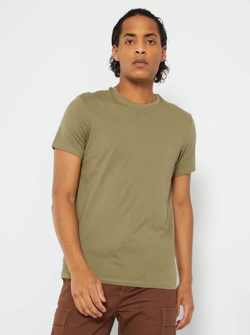 T-shirt direita em jersey lisa Verde Lichene - Kiabi