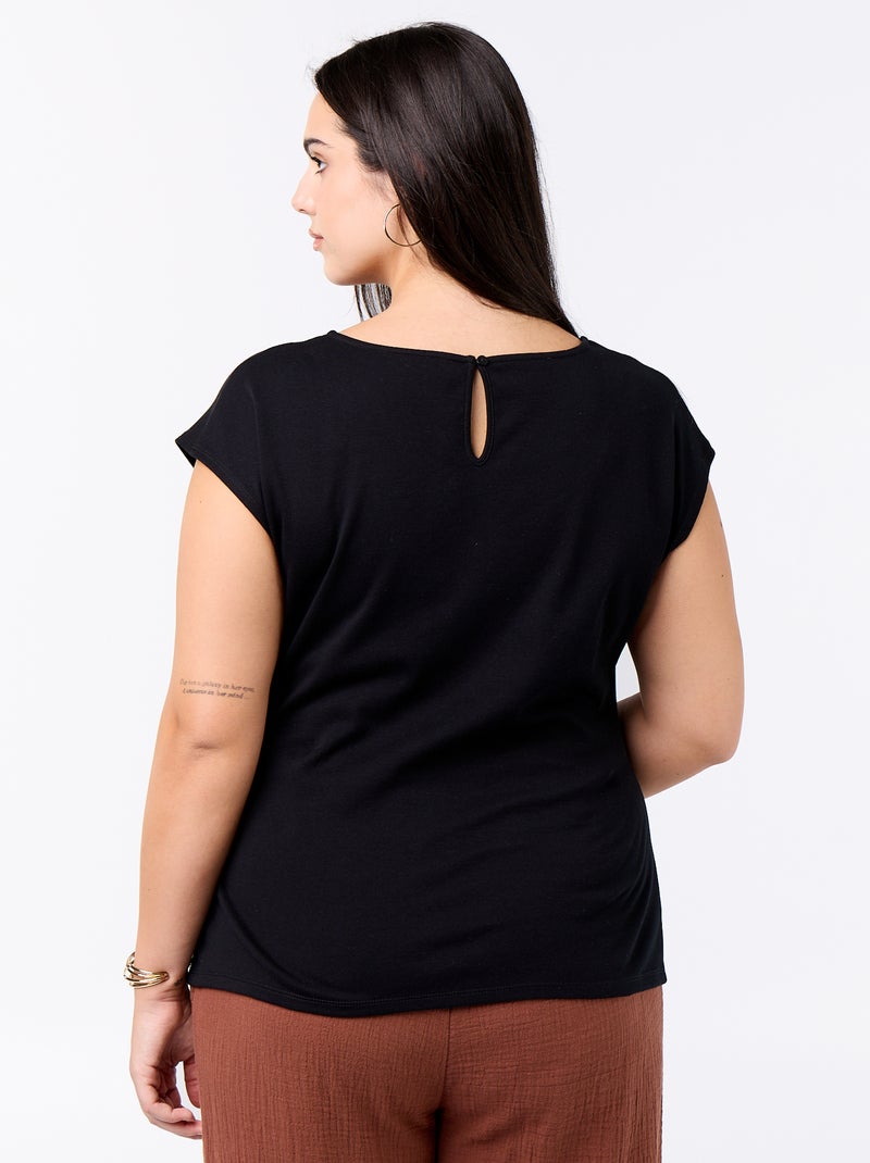 T-shirt drapeada com joia dourada Preto - Kiabi