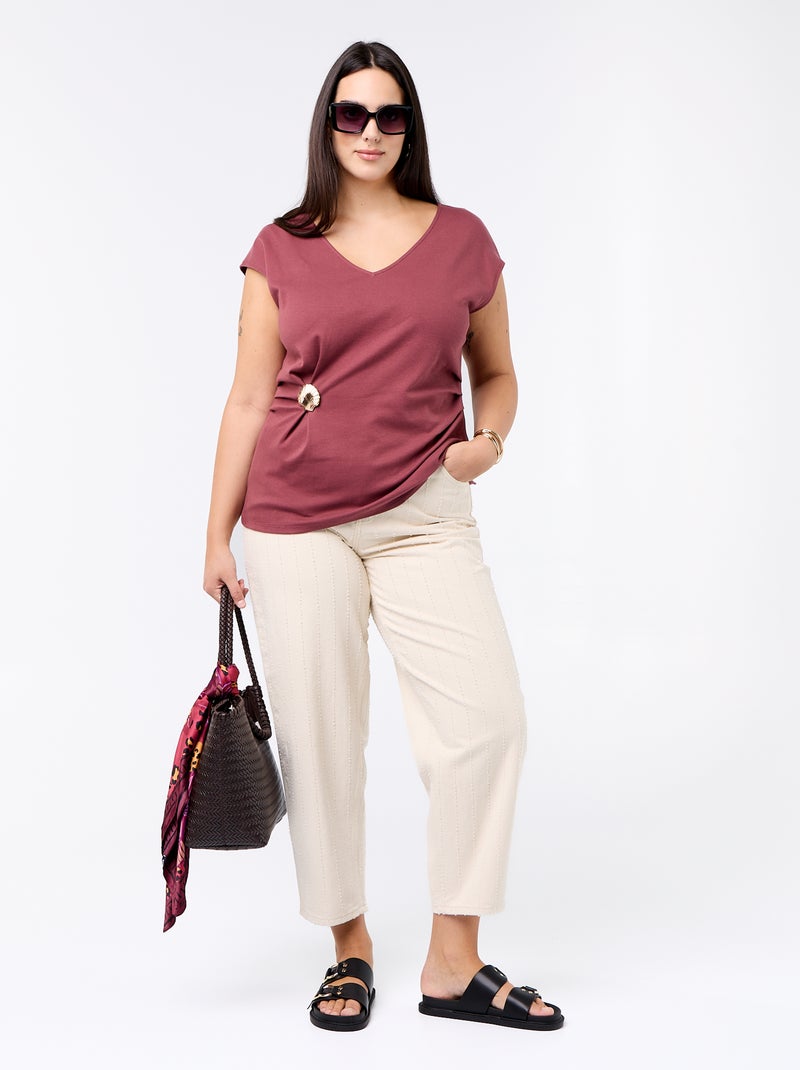 T-shirt drapeada com joia dourada Rosa - Kiabi
