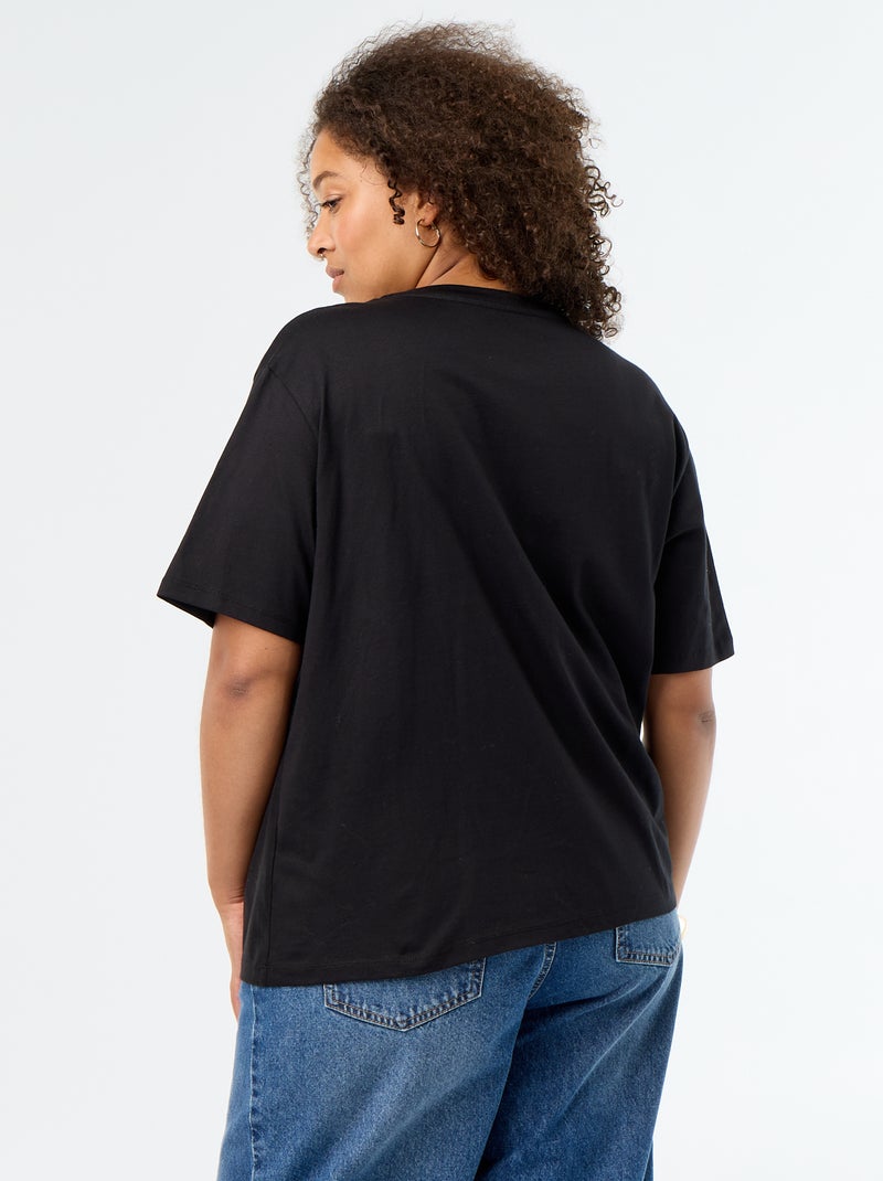 T-shirt drapeada com joia dourada tipo broche Preto - Kiabi