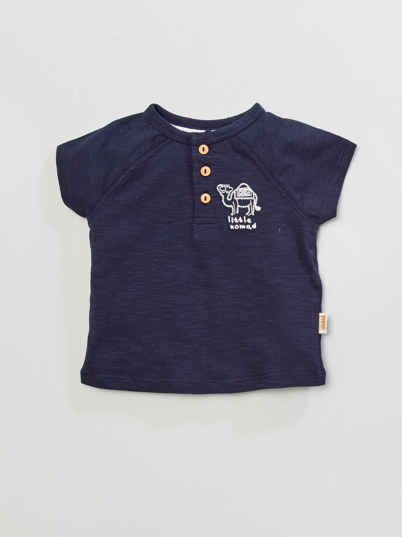 T-shirt 'dromedário' gola tunisina AZUL - Kiabi