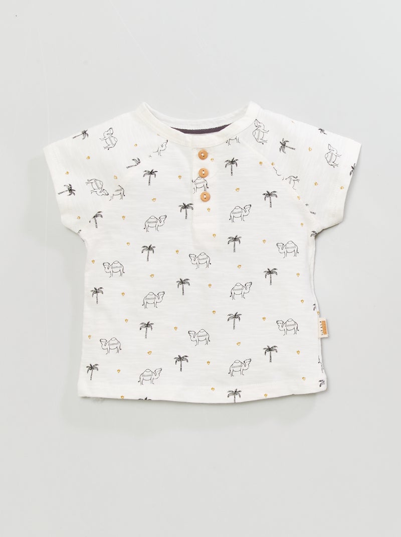 T-shirt 'dromedário' gola tunisina BRANCO - Kiabi