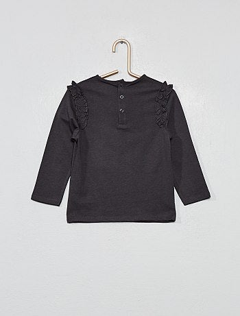 T-shirt 'Eco-conception' com mensagem e folhos - Kiabi