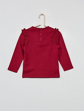 T-shirt 'Eco-conception' com mensagem e folhos - Kiabi