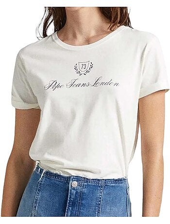 T-shirt écru vivian para mulher pepe jeans