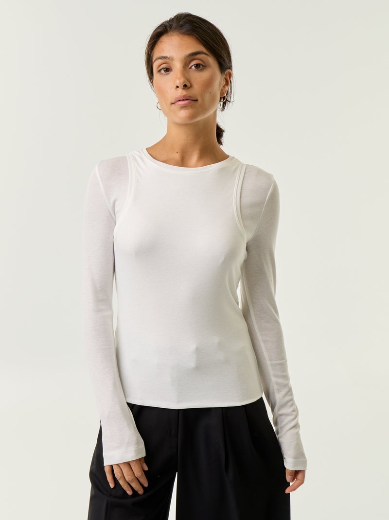T-shirt efeito 2 em 1 com top de alças Branco - Kiabi