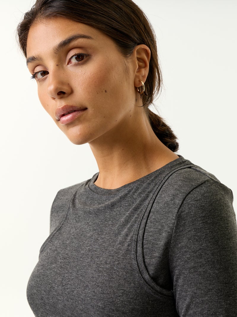 T-shirt efeito 2 em 1 com top de alças Cinza - Kiabi
