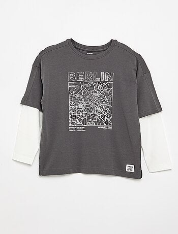 T-shirt efeito 2-em-1 de manga comprida