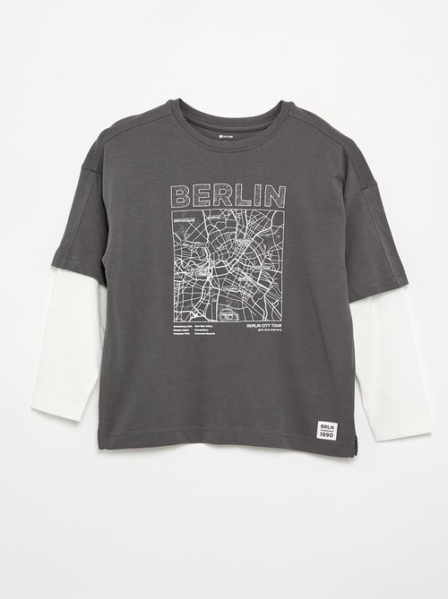 T-shirt efeito 2-em-1 de manga comprida - Kiabi