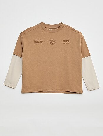 T-shirt efeito 2 em 1 de mangas compridas