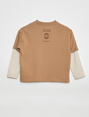 T-shirt efeito 2 em 1 de mangas compridas