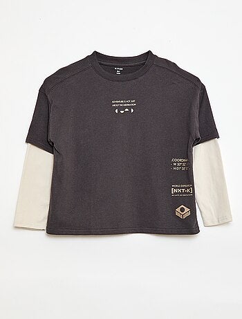 T-shirt efeito 2 em 1 de mangas compridas