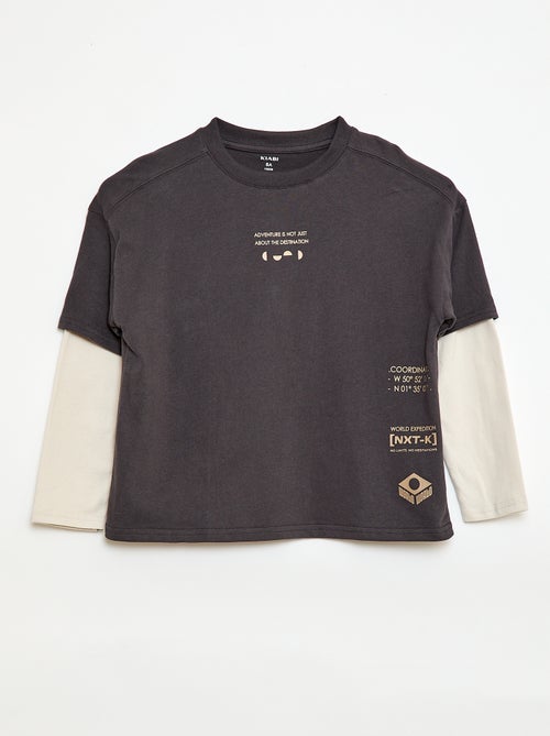 T-shirt efeito 2-em-1 de mangas compridas - Kiabi