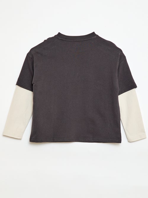 T-shirt efeito 2-em-1 de mangas compridas - Kiabi