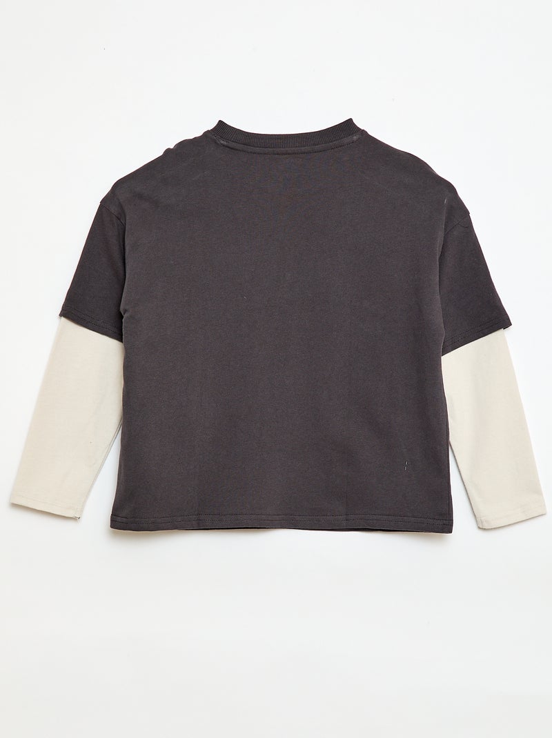 T-shirt efeito 2-em-1 de mangas compridas Cinza - Kiabi