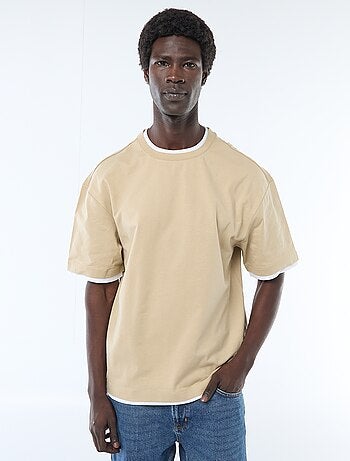 T-shirt efeito 2 em 1 de mangas curtas