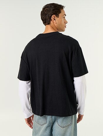 T-shirt efeito 2-em-1 mangas compridas
