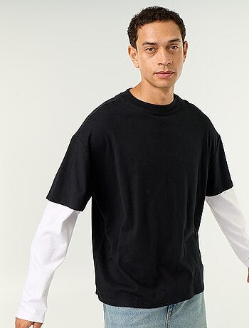 T-shirt efeito 2-em-1 mangas compridas