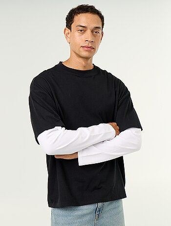 T-shirt efeito 2-em-1 mangas compridas