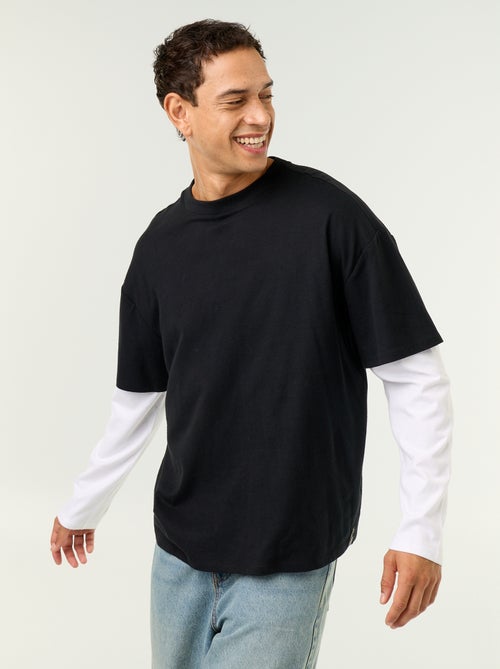 T-shirt efeito 2-em-1 mangas compridas - Kiabi T-shirt efeito 2-em-1 mangas compridas - Kiabi