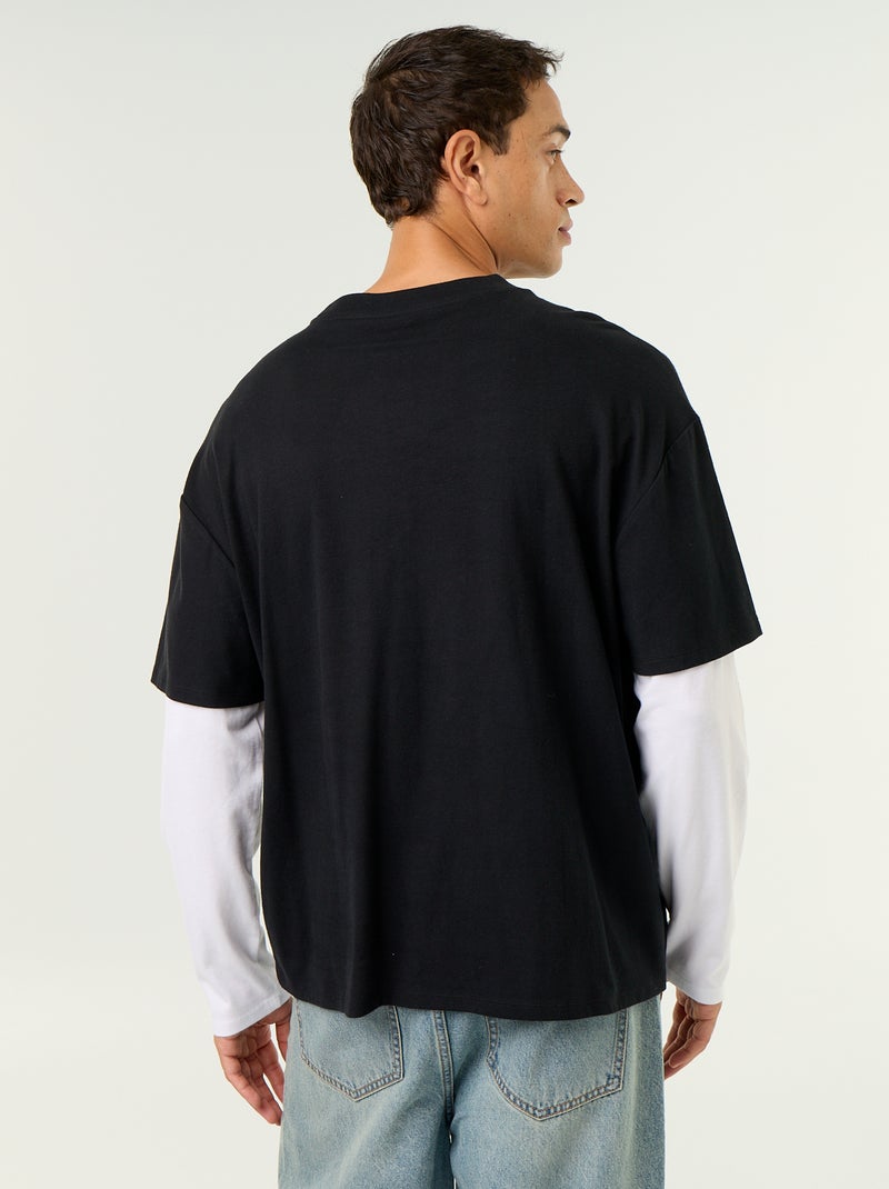 T-shirt efeito 2-em-1 mangas compridas Preto - Kiabi