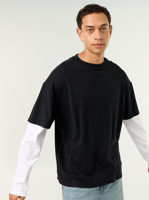 T-shirt efeito 2-em-1 mangas compridas - Kiabi T-shirt efeito 2-em-1 mangas compridas - Kiabi