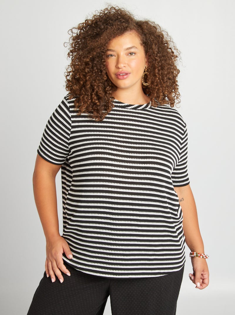T-shirt elástica às riscas BEGE - Kiabi