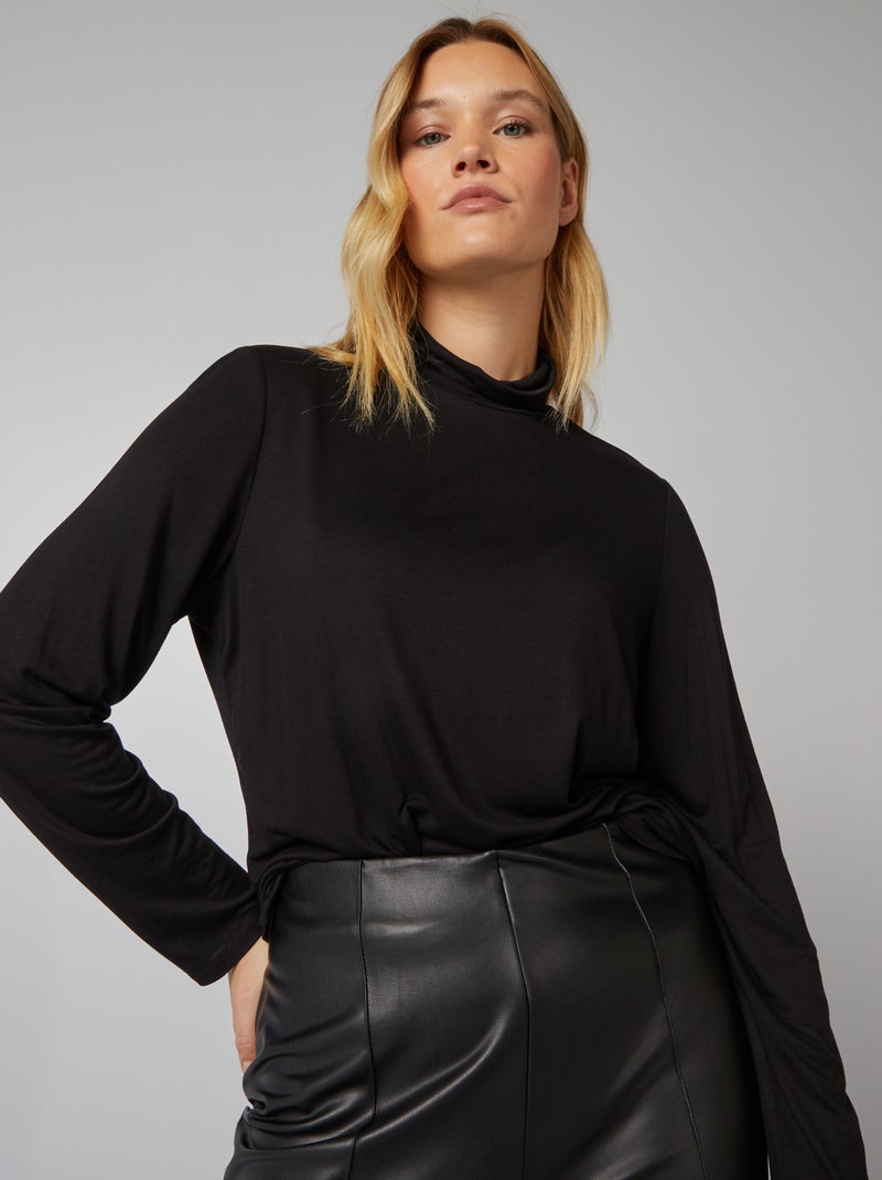 T-shirt elástica com gola alta Preto - Kiabi