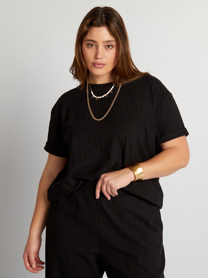 T-shirt elástica com gola alta Preto - Kiabi