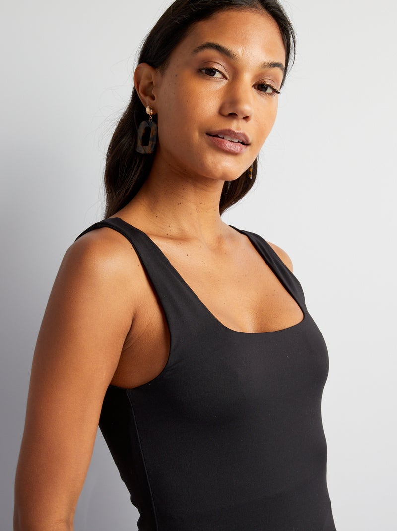 T-shirt elástica com gola quadrada Preto - Kiabi