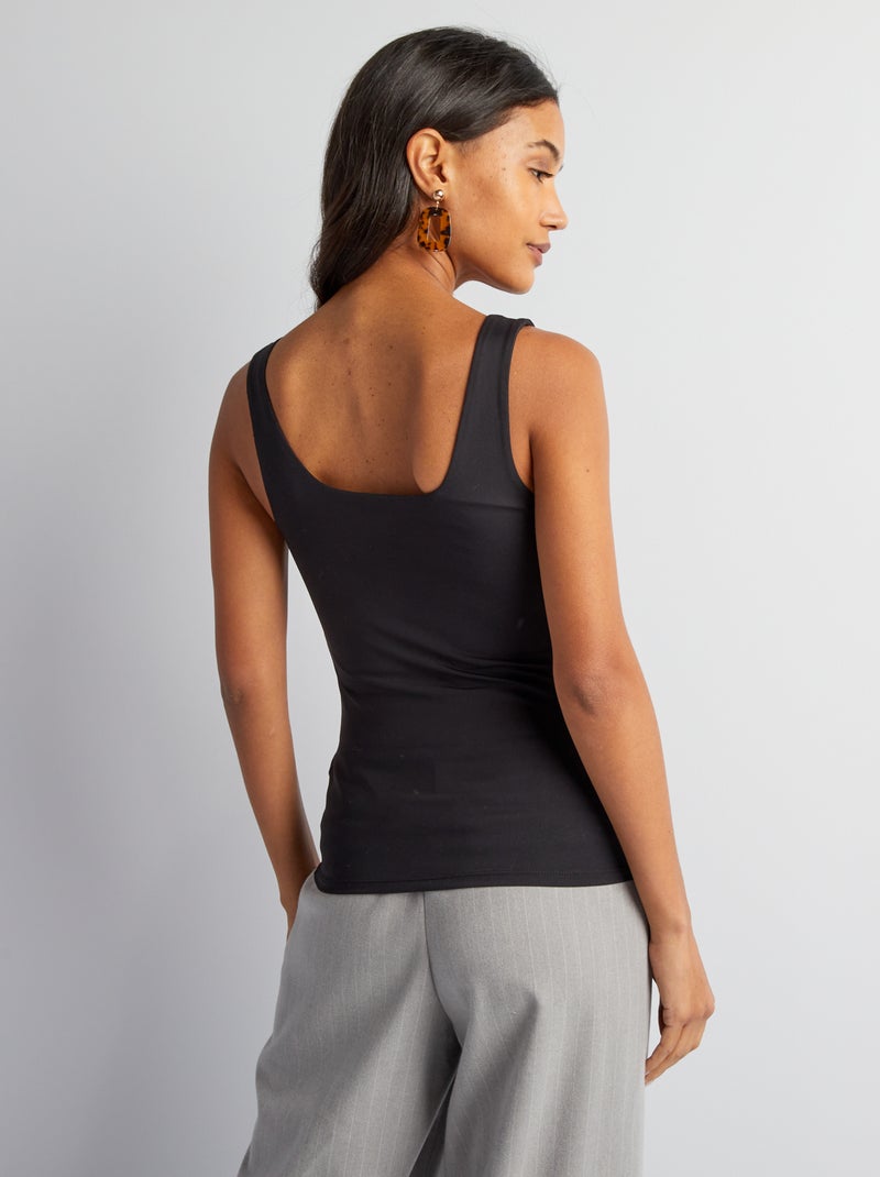 T-shirt elástica com gola quadrada Preto - Kiabi