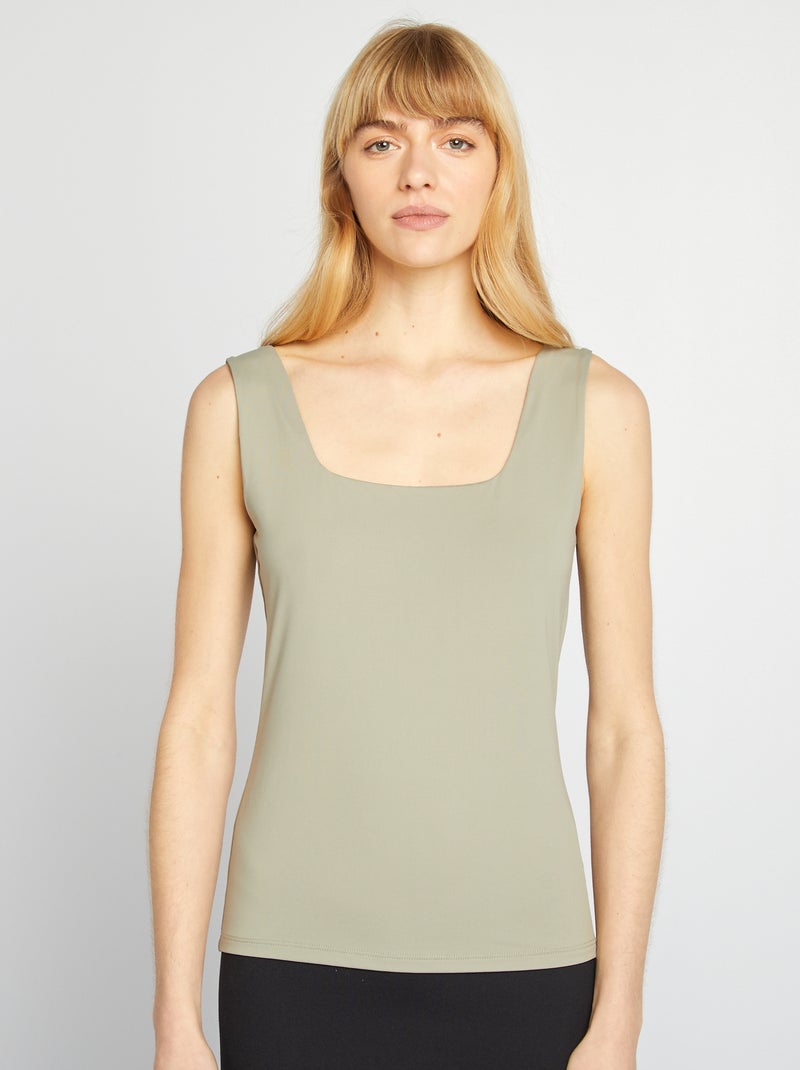 T-shirt elástica com gola quadrada VERDE - Kiabi