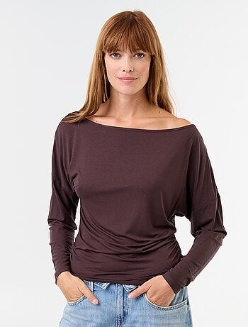T-shirt elástica de manga comprida com pormenor elástico lateral
