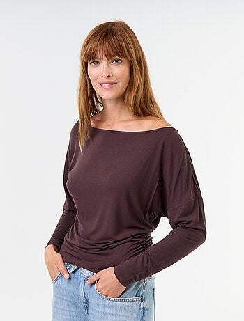 T-shirt elástica de manga comprida com pormenor elástico lateral