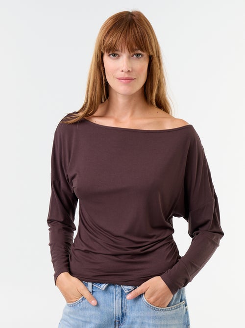 T-shirt elástica de manga comprida com pormenor elástico lateral - Kiabi T-shirt elástica de manga comprida com pormenor elástico lateral - Kiabi
