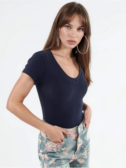 T-shirt elástica de manga curta com decote em v busem - Kiabi