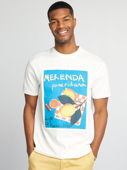 T-shirt em algodão com bordado - Kiabi