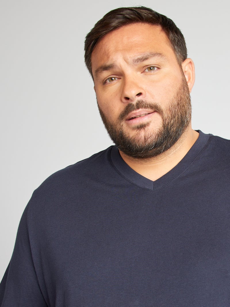 T-shirt em algodão com decote em V para homem AZUL - Kiabi