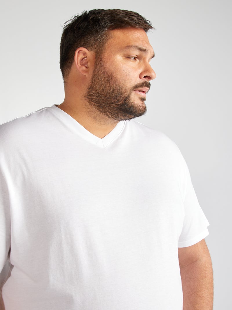 T-shirt em algodão com decote em V para homem Branco - Kiabi