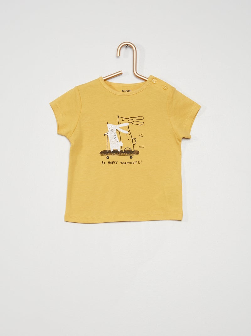 T-shirt em algodão com estampado AMARELO - Kiabi