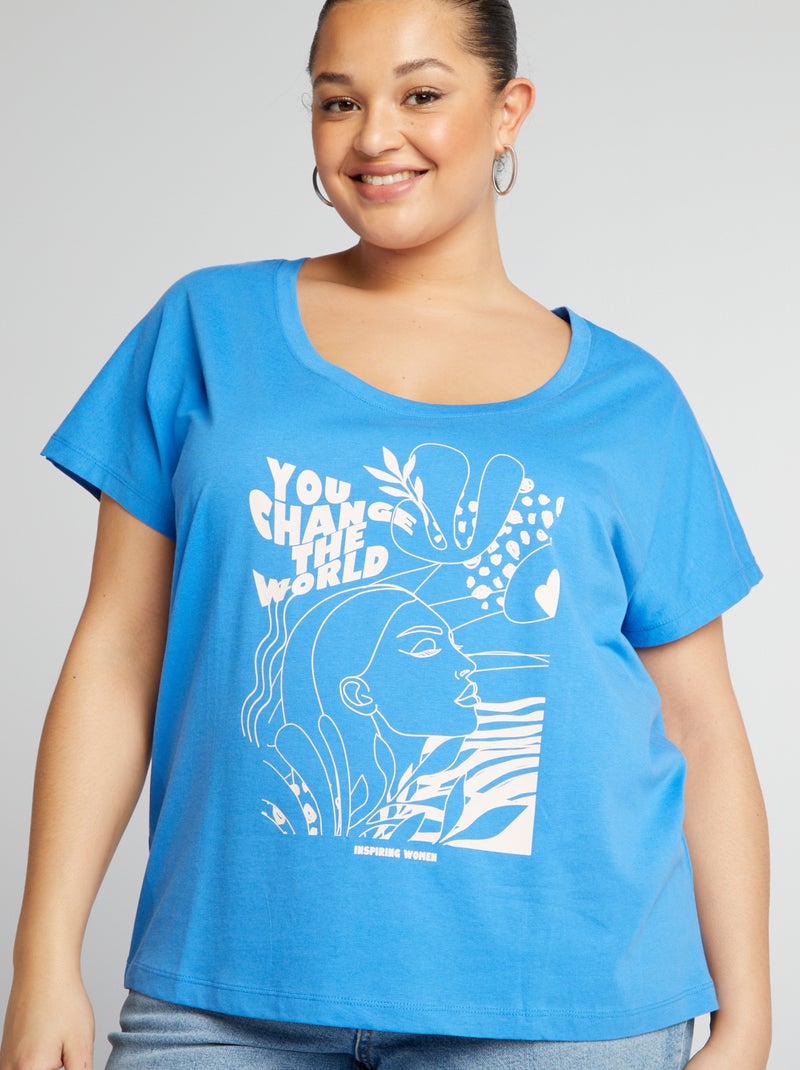T-shirt em algodão com estampado AZUL - Kiabi