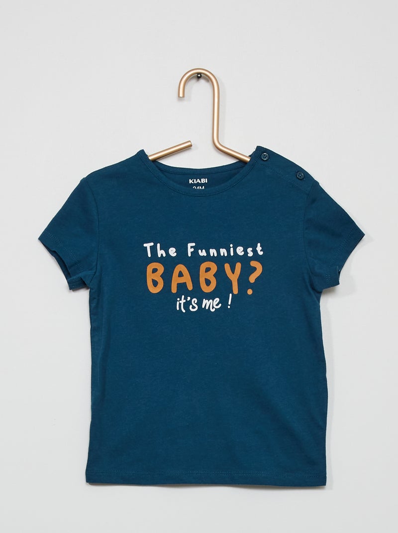 T-shirt em algodão com estampado AZUL - Kiabi